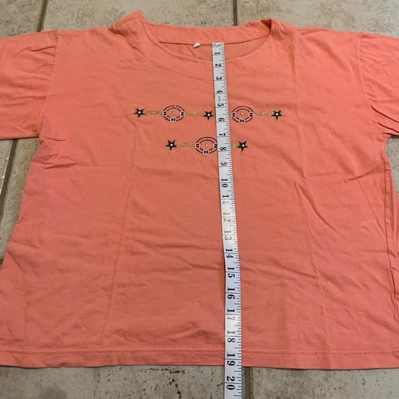 Coral Embellished Star & Circle Design T-Shirt Size M - Picture 6 of 6
